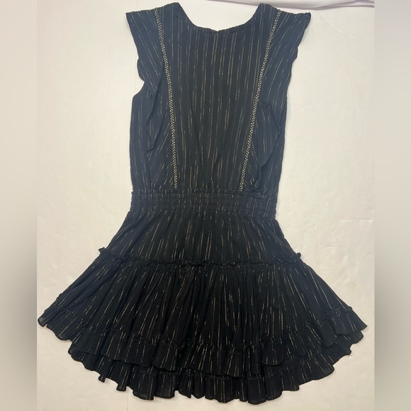MISA Los Angeles Cielle Ruffle Bib Black Gold Mini Dress Size Small Metallic - Picture 3 of 10